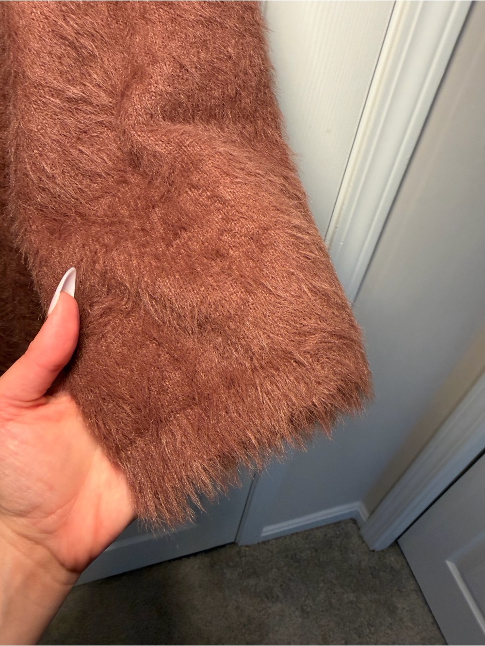Prima Fuzzy Open-Front Cardigan Sweater in Rust - Picture 11 of 12